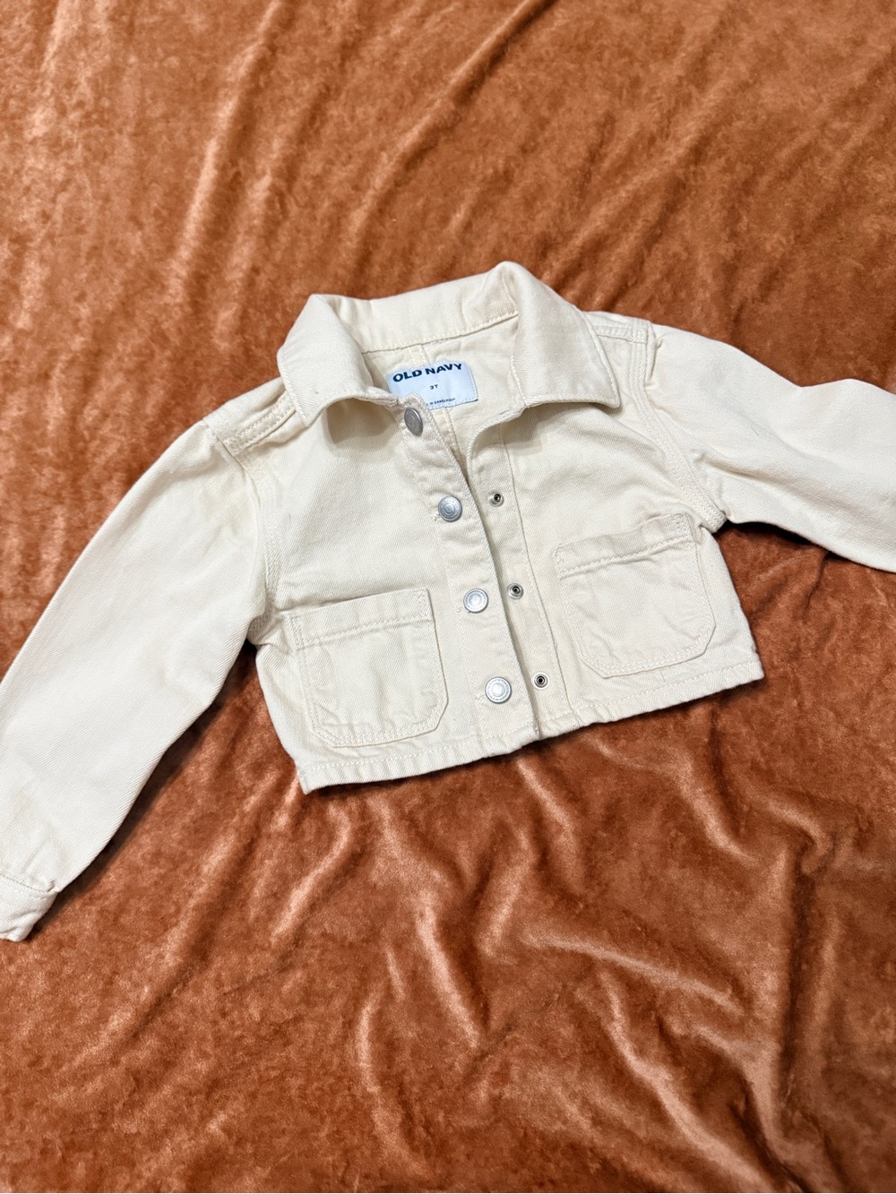 Old Navy Cream Cropped Jean Jacket Snap Button for Kids 3T